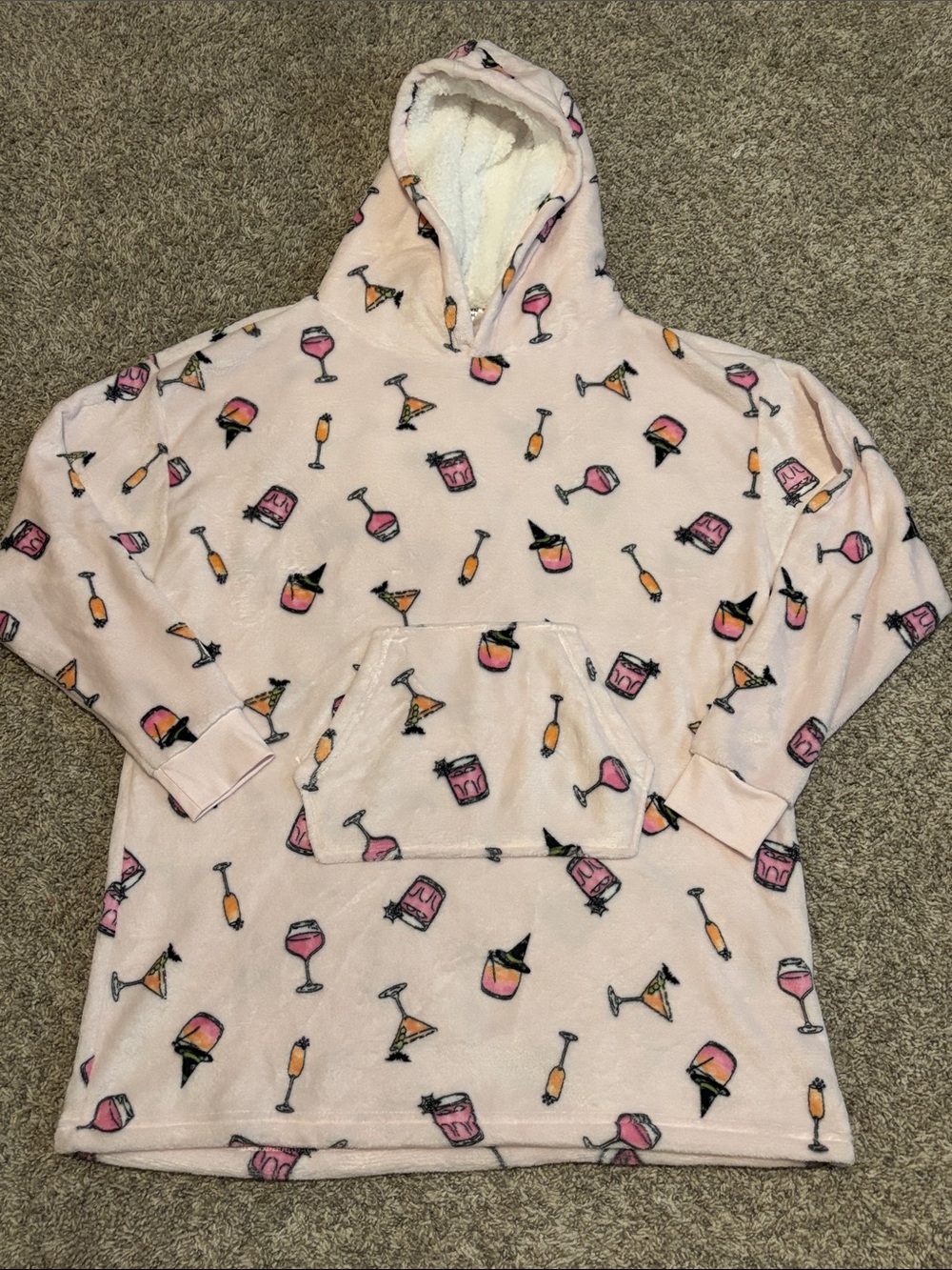 NWT Cozy Pink Hooded Halloween Cocktail Print Wearable Blanket Small Medium